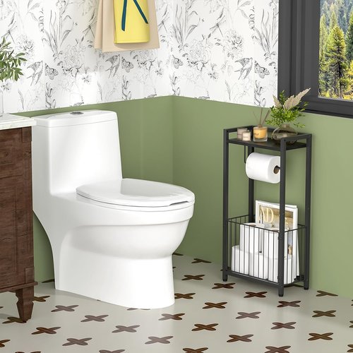 Freestanding Toilet Paper Holder - Stylish Bathroom Tissue Stand with Storage Shelf for Phone & Magazines