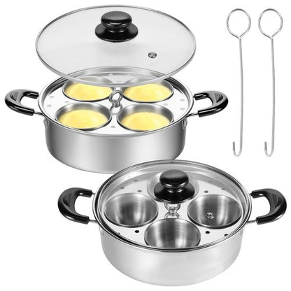 2Pcs Egg Poacher Pan Stainless Steel Poached Egg Maker with 8 Cups Nonstick Stovetop Egg Cooker Pot for Induction Cooktop (Silver, 2-Pack)