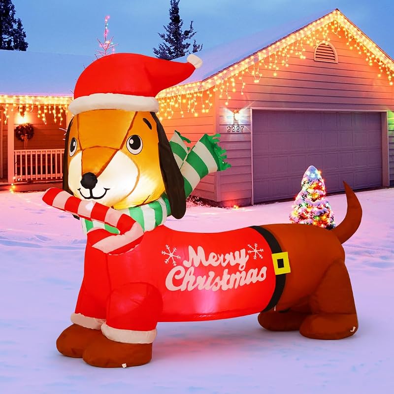 GOOSH 5 ft Christmas Dachshund Inflatable with Built-In LEDs for Outdoor Decor