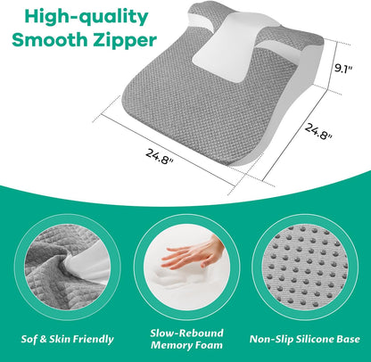 Skiennix Bed Wedge Pillow - Ergonomic Memory Foam Support for Sleep Apnea & Reading | Grey