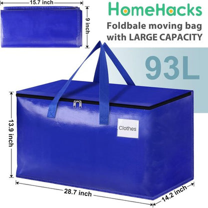 HomeHacks Heavy-Duty Moving Bags - 8-Pack Storage Totes with Strong Zippers & Handles | 93L (Blue)