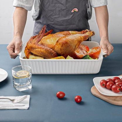 Dizada Casserole Dish Set of 2 - Deep 4.2 Qt Porcelain Bakeware with Lids | Oven & Microwave Safe