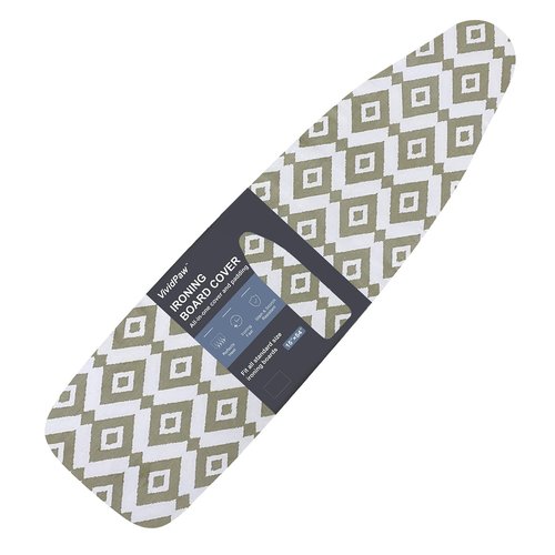 VividPaw Ironing Board Cover and Pad, Standard Size 15x54, Thick Padding, Elastic Edge, Resist Scorching and Staining, Adjustable Fastener, Heavy Duty Floral Iron Board Covers (Khaki)