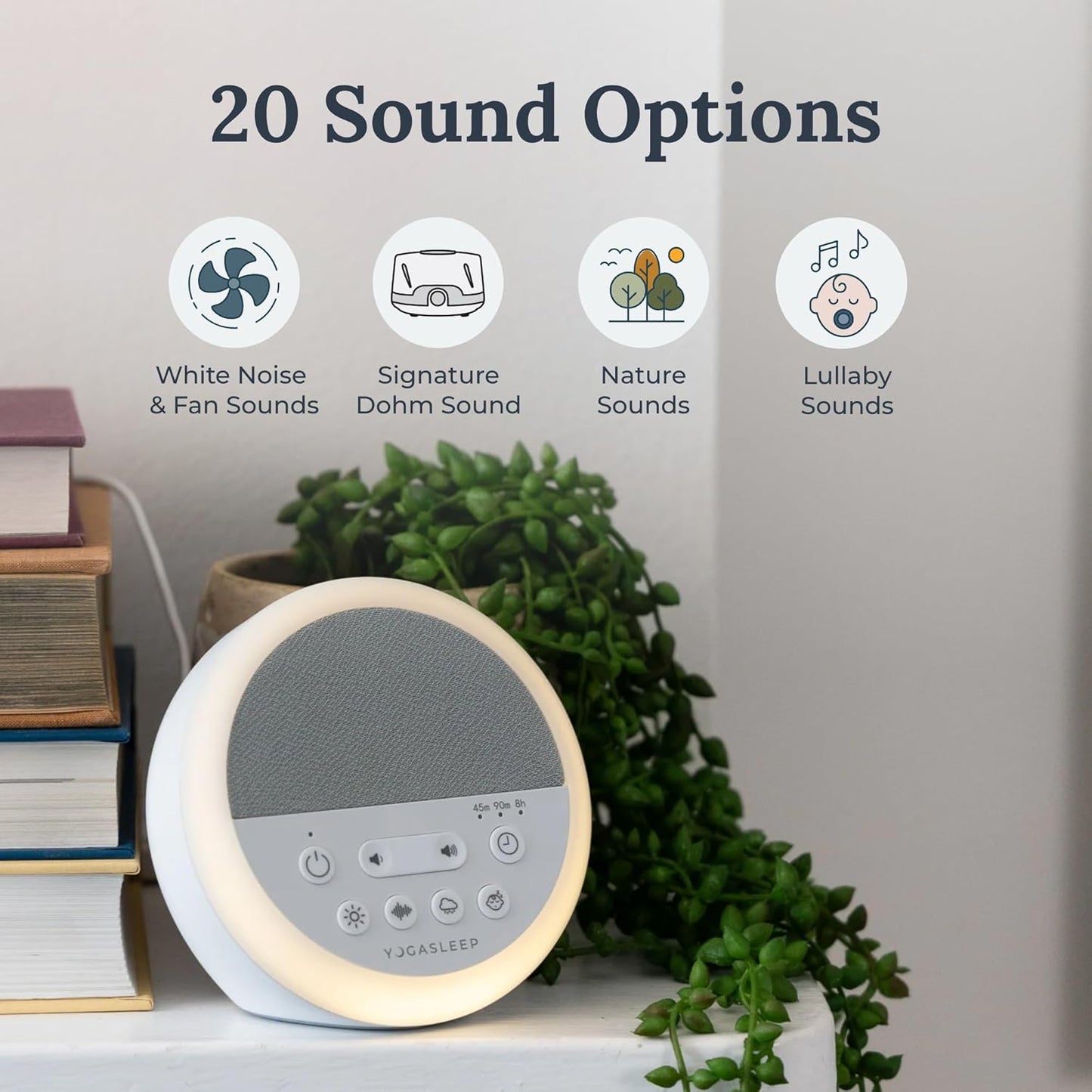 Yogasleep Nod White Noise Sound Machine - Soft Night Light & Sleep Timer | 20 Sound Options for All Ages
