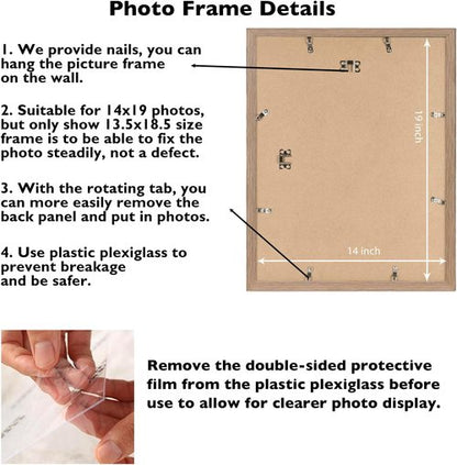 JCJMY 14x19 Picture Frame - Rustic Brown Wall Gallery Frame with Shatter-Resistant Plexiglass