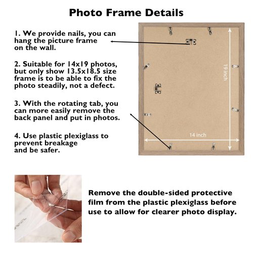 JCJMY 14x19 Picture Frame for Poster Photo Picture, Horizontal and Vertical Formats for Wall Hanging, 14 x 19 Wall Gallery Poster Photo Frame with Shatter Resistant Plexiglass, Rustic Brown