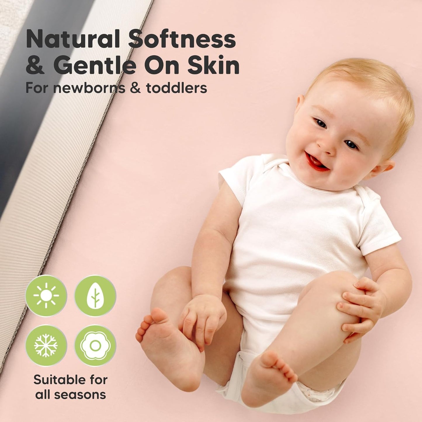Skiennix Waterproof Mini Crib Sheets - 2 Pack Organic Cotton Fitted Sheets for Graco Playard | 38x26 Inches, Neutral Colors for Boys & Girls