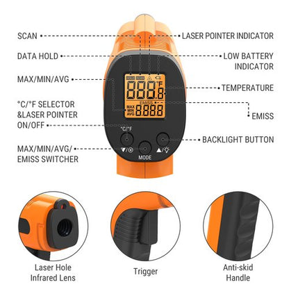 TempPro TP30 Infrared Thermometer Gun, Laser Thermometer for Cooking, Pizza Oven, Griddle, Engine, HVAC, Temperature Gun with Adjustable Emissivity & Max Measure -58°F ~1022°F (Previously ThermoPro)