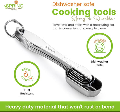 Spring Chef Stainless Steel Measuring Cups & Spoons Set - 14-Piece Nesting Kitchen Tool for Accurate Cooking & Baking