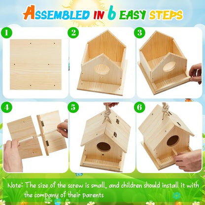 Liliful DIY Wooden Birdhouse Kit - 4 Pack Arts & Crafts Set with Paint & Brushes | Perfect for All Ages