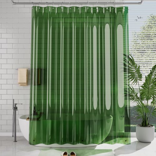 AmazerBath Extra Long Shower Curtain Liner 72x84, Clear Green Shower Liner 84 Inches Long, Plastic Shower Curtain Liners, Cute Tall Shower Liner, PEVA Bathroom Shower Curtain Liners & 3 Magnets