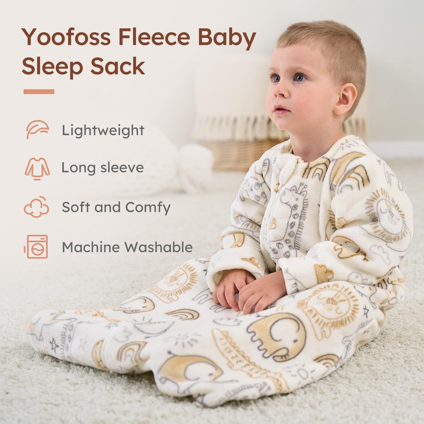 Yoofoss Baby Sleep Sack 6-12 Months, Long Sleeve Sleep Sack 1.5 Tog, Fleece Baby Wearable Blanket with 2-Way Zipper, Soft Warm