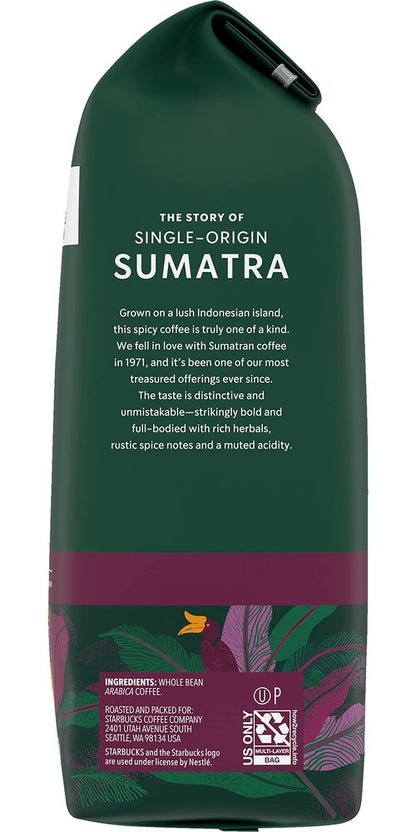 Starbucks Sumatra Coffee, Whole Bean, 12-Ounce Bags (Pack of 3)