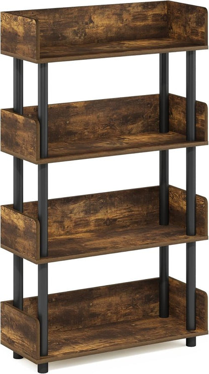 Furinno 4-Tier Toolless Display Rack - Stylish Amber Pine & Black Finish for Easy Organization