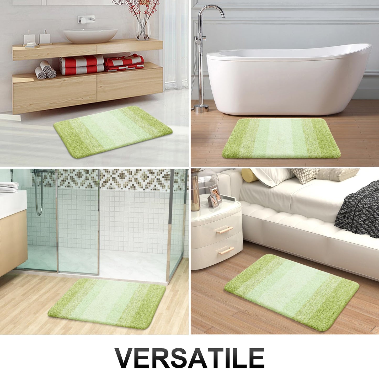 OLANLY Bathroom Rug Mat 30x20, Extra Soft and Absorbent Microfiber Bath Rugs, Non-Slip Plush Shaggy Bath Carpet, Machine Wash Dry, Bath Mats for Bathroom Floor, Tub and Shower, Light Green