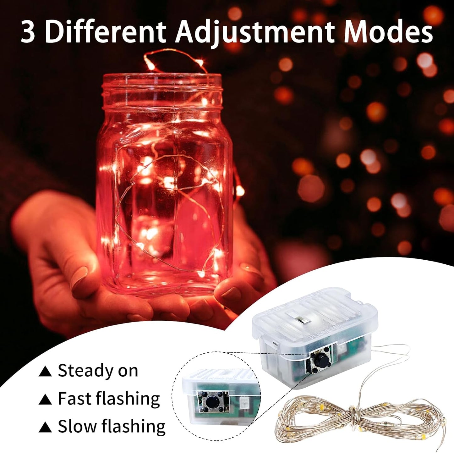 Skiennix 50 Pack Red Fairy Lights - 7Ft 20 LED Twinkle String Lights | Battery Operated & Waterproof for Parties, Holidays & Decor
