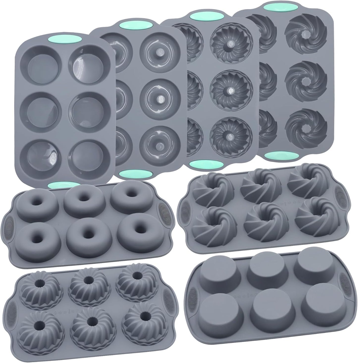 Tongjude Silicone Donut Pans - 8-Piece Nonstick Baking Set | Heat Resistant & Dishwasher Safe, Grey