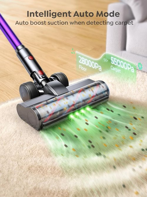 INTETURE Cordless Vacuum Cleaner - 650W 55KPA Suction Power | 70 Min Runtime, Anti-Tangle Design, Touch Screen