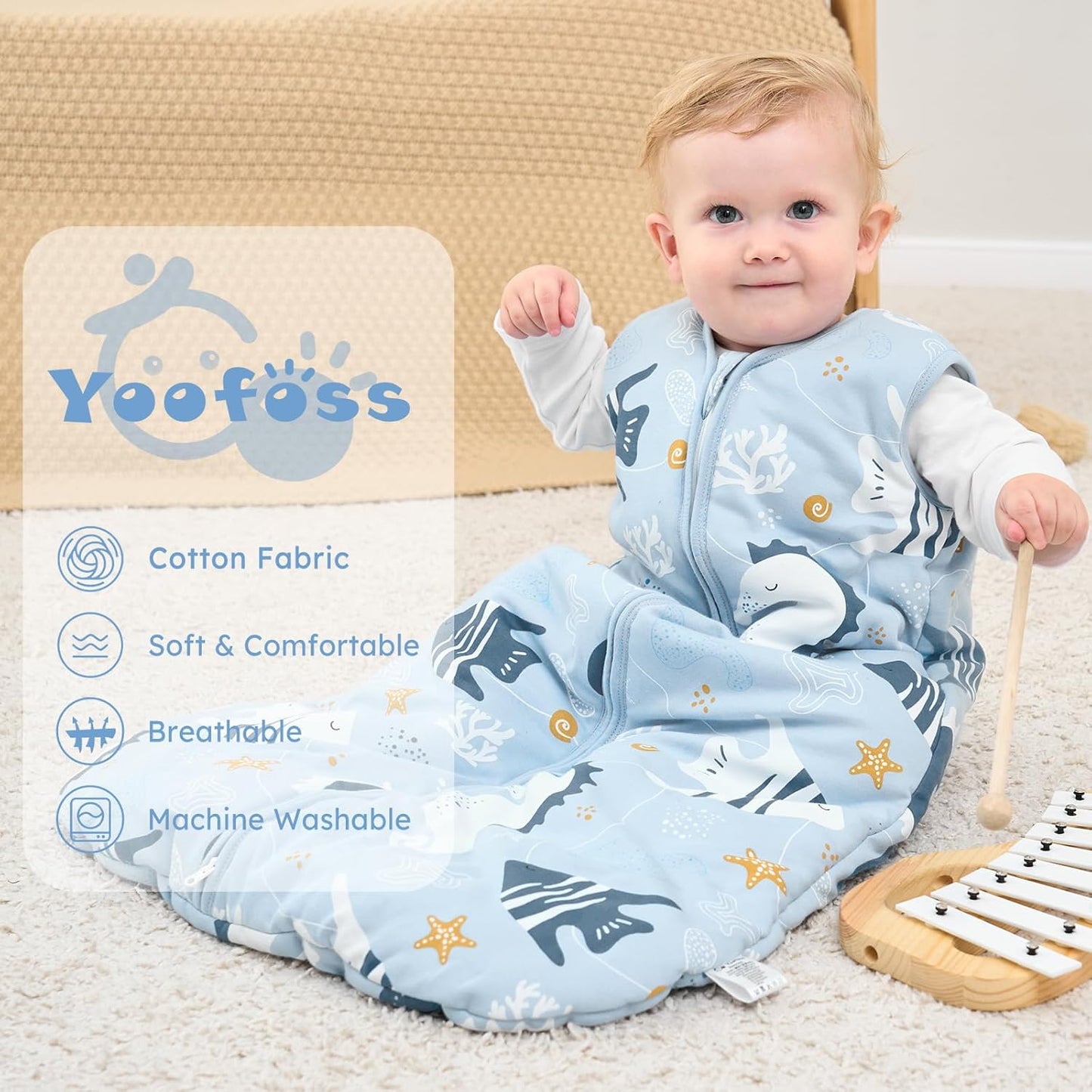 Yoofoss Baby Sleep Sack - 0-6 Months | TOG 2.5 Organic Cotton Wearable Blanket - Warm & Comfy