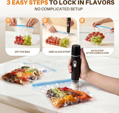 Skiennix Compact Vacuum Sealer - Powerful 100KPA Suction | Rechargeable Design with Detachable Tank & 10 BPA-Free Bags for Meal Prep, Camping & RV Travel
