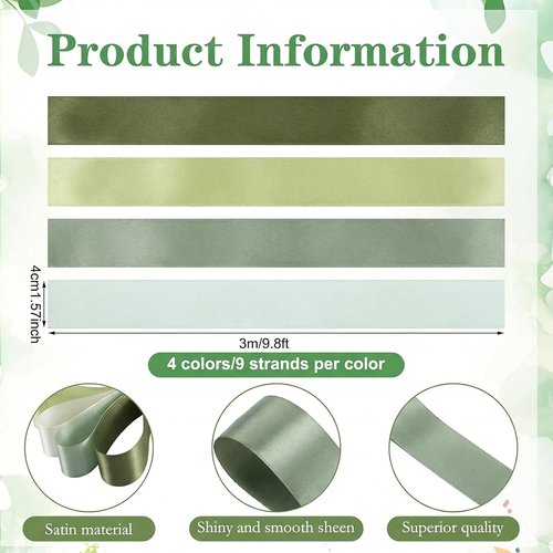 Dingion 36 Pcs Sage Green Satin Chair Sashes - Elegant Wedding Decor | 1.6" x 122" for Aisle & Reception