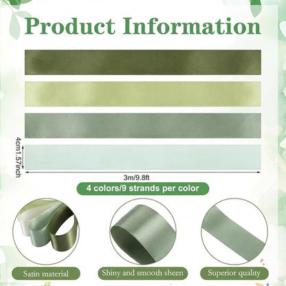 Dingion 36 Pcs Sage Green Satin Chair Sashes - Elegant Wedding Decor | 1.6" x 122" for Aisle & Reception