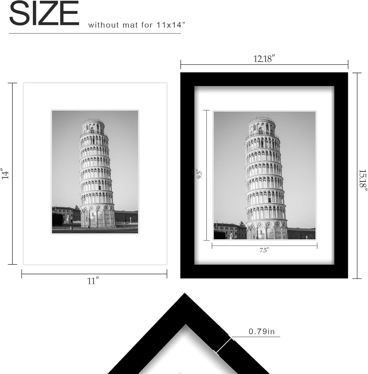 Wiscet 11x14 Picture Frame Set of 9 - Versatile Display for 8x10 or 11x14 Photos | Black Color