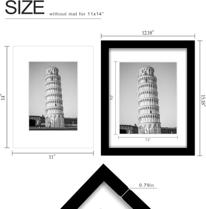 Wiscet 11x14 Picture Frame Set of 9 - Versatile Display for 8x10 or 11x14 Photos | Black Color