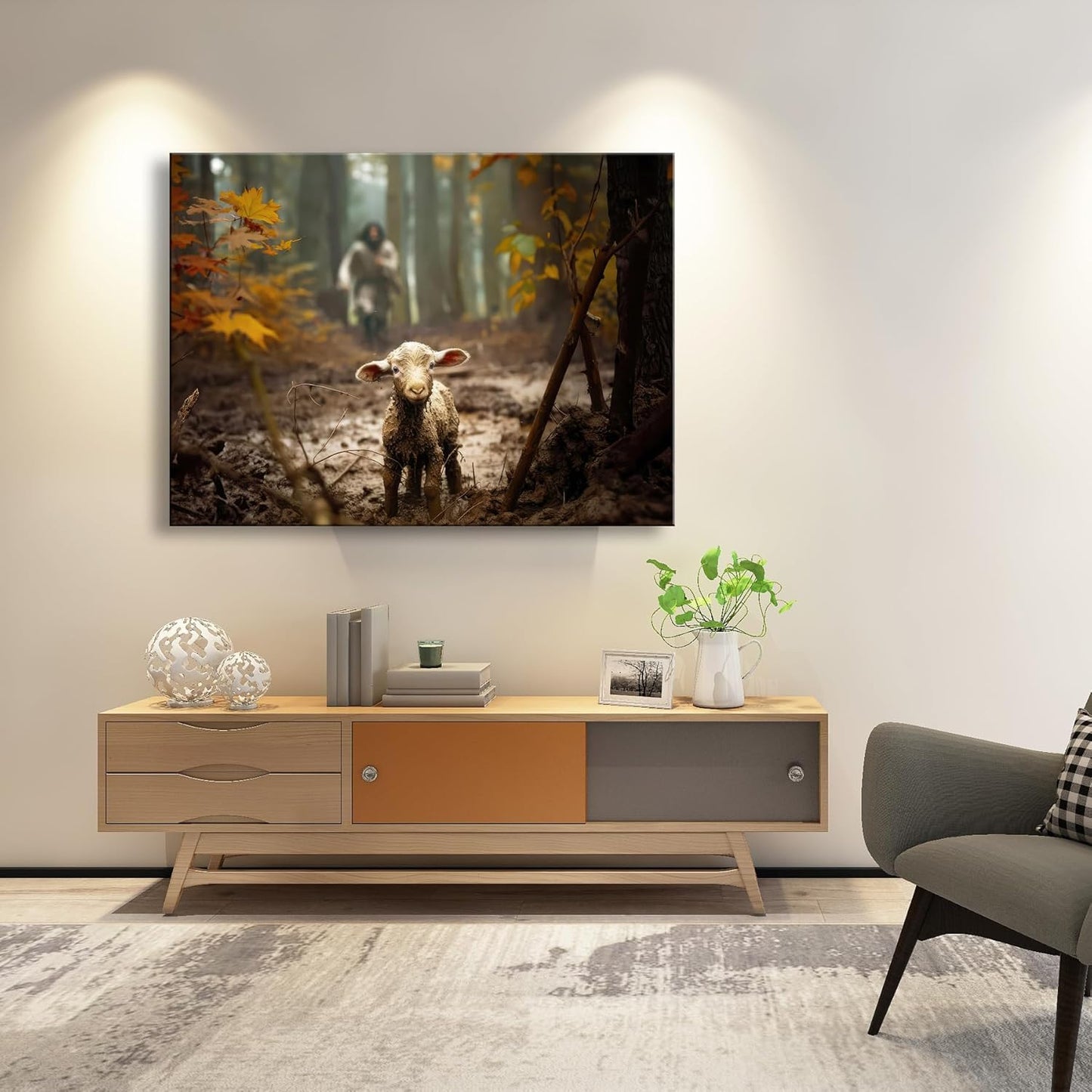 Ploceiny Extra Large Christian Wall Art - Jesus and Lamb Canvas Print | 45" x 30" Home Decor