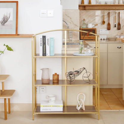 Crofy Folding Bookshelf - 3 Tier Gold Collapsible Bookcase for Living Room & Home Office Storage
