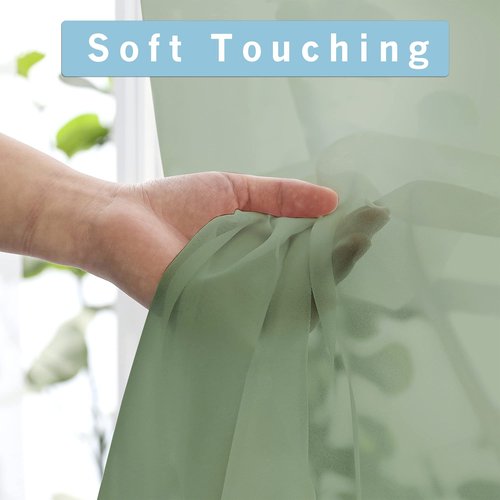 OWENIE Sheer Curtains 90 Inches Long 2 Panels Set, Sage Green Sheer Curtains Rod Pocket Voile Drapes for Living Room, Airy Soft-Touching Drapes, 2 PCS Panels, Each 42" W x 90" L Inch