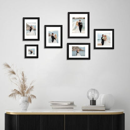 iRahmen 11x14 Picture Frame Set of 4 with Tempered Glass, Black Frame Display 8x10 Picture with Mat or 11 x 14 Without Mat, Rustic Wood Photo Frames for Horizontal or Vertical Wall Mounting