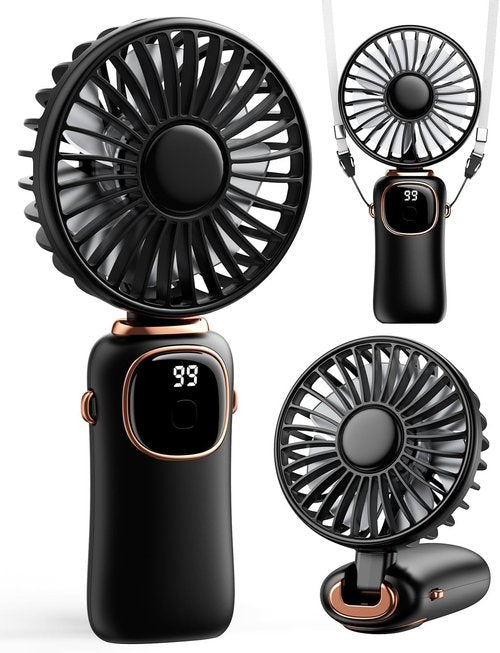 coldSky Portable Handheld Fan - 3-in-1 Multifunctional Travel Fan with 4000mAh Battery | Black, 5 Speed Settings