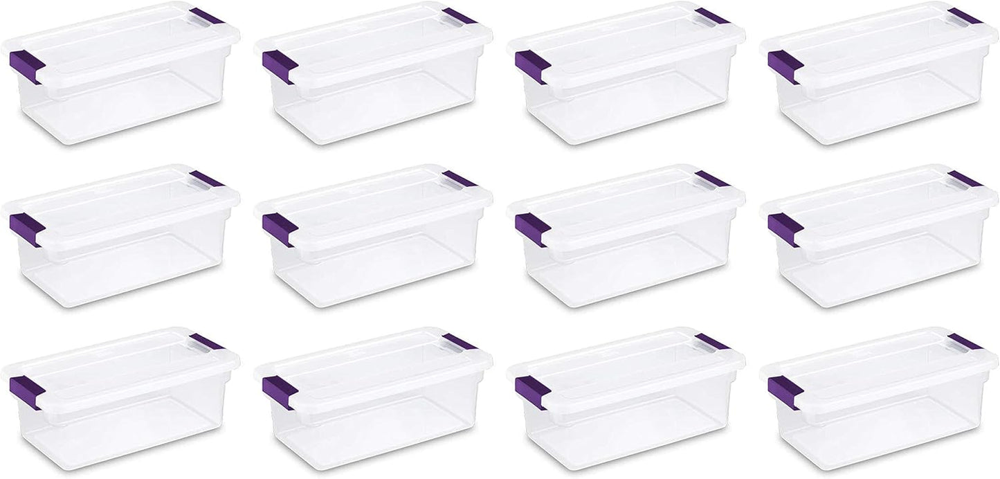 Sterilite 6 Qt ClearView Latch Storage Box - Stackable Plastic Container for Shoe Organization | 12-Pack