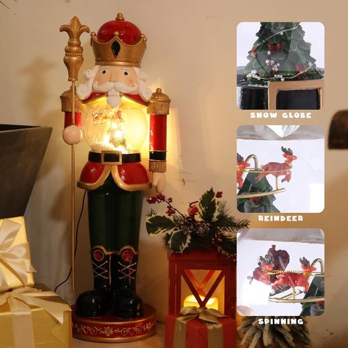 Bdor Large Luxury Nutcracker Soldier - 30 Inch Rotating Reindeer Snow Globe | Handcrafted Christmas Decoration