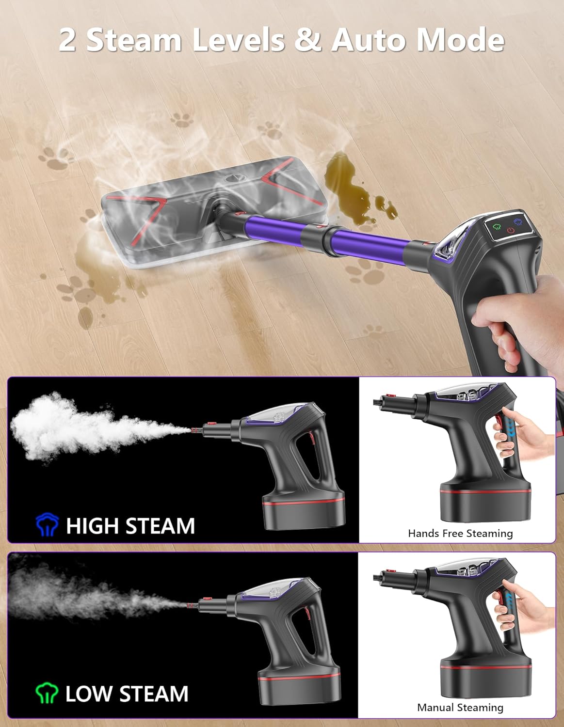 Skiennix Steam Mop - Heavy Duty All-in-One Cleaner for Hardwood, Tile, Walls & More | Detachable Handheld Steamer