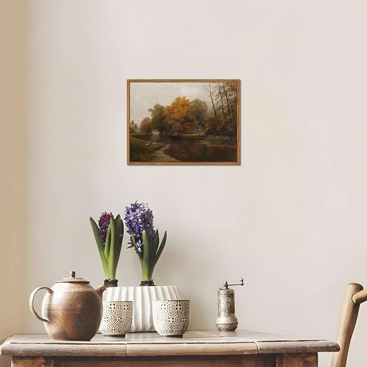 Vintage Autumn Canvas Wall Art by Floating Framed - Nature Landscape Print for Living Room, 8x10 Inch