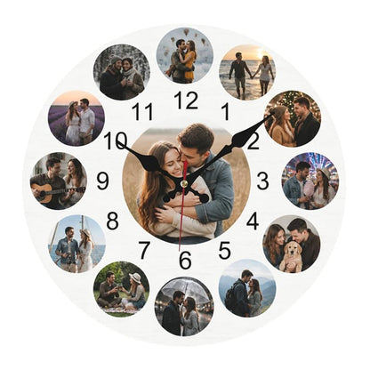 Photo Wall Clock - Personalized Wooden Round Clock (Variation Style03-13photos) – Custom Photo Gift