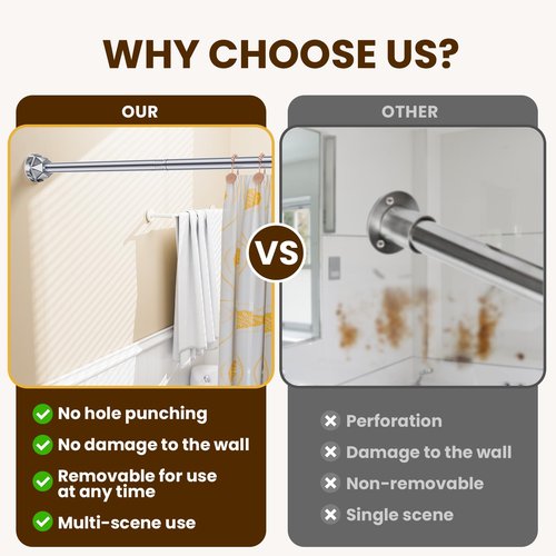 TITGIPE Shower Curtain Rod 27-80 Inches, No Drill Tension Curtain Rod, Adjustable Spring Tension Shower Rods for Bathroom, Kitchens, Windows, No Rust, Silver