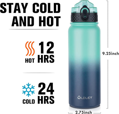 Oldley Insulated Water Bottle - 20oz Stainless Steel with 3 Lids, BPA-Free, Leak-Proof | Perfect for School & Travel