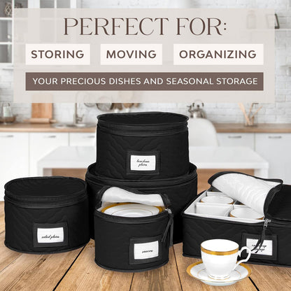 China Storage Containers - 5-Piece Quilted Microfiber Dish Organizer Set for Dinnerware | Holds 12, Black