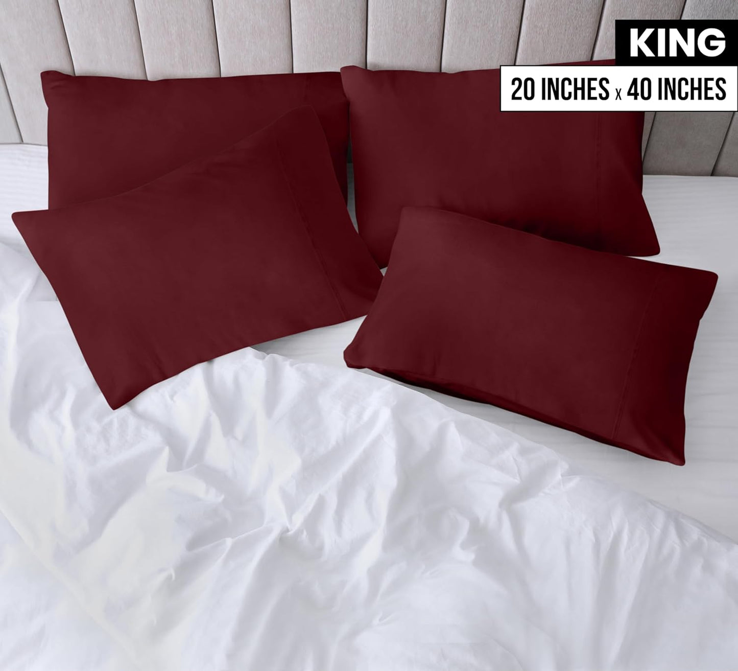 Utopia Bedding King Pillow Cases - Soft Brushed Microfiber - 4 Pack, 20 x 40 Inches, Burgundy