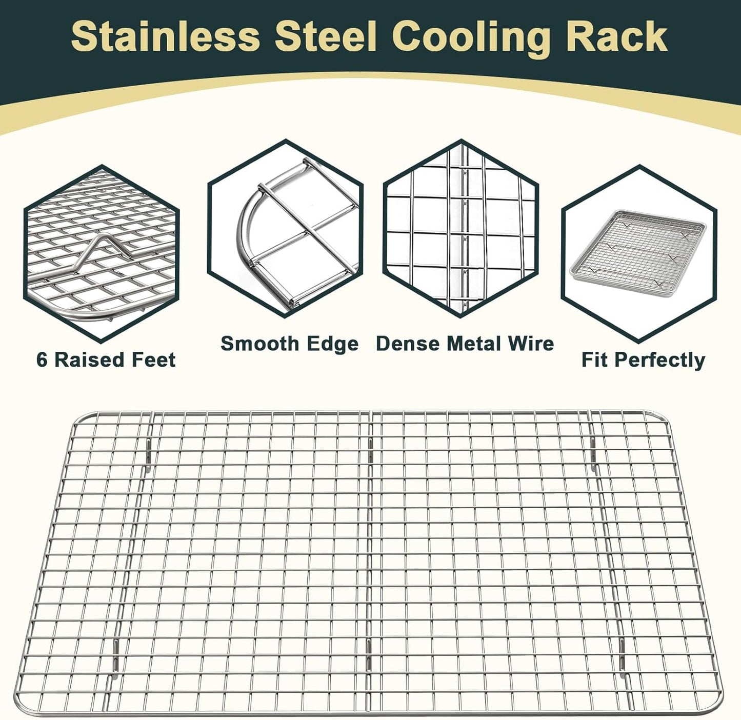 Wildone Baking Sheet Set - Commercial Quality Nonstick Aluminum Pans with Cooling Racks | Heavy Duty Half Sheet Size