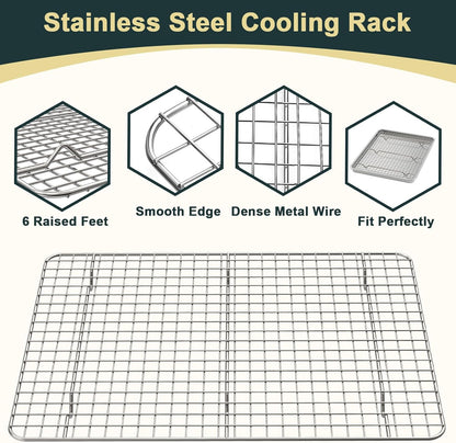 Wildone Baking Sheet Set - Commercial Quality Nonstick Aluminum Pans with Cooling Racks | Heavy Duty Half Sheet Size