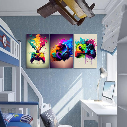 Skiennix 3-Piece Game Room Wall Art - Colorful Graffiti Theme Posters for Boys' Bedrooms | 12x16 Inch