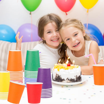 Rainbow | 9 Oz Disposable Paper Cups - 120-Pack Colorful Party Cups for Birthdays & Events