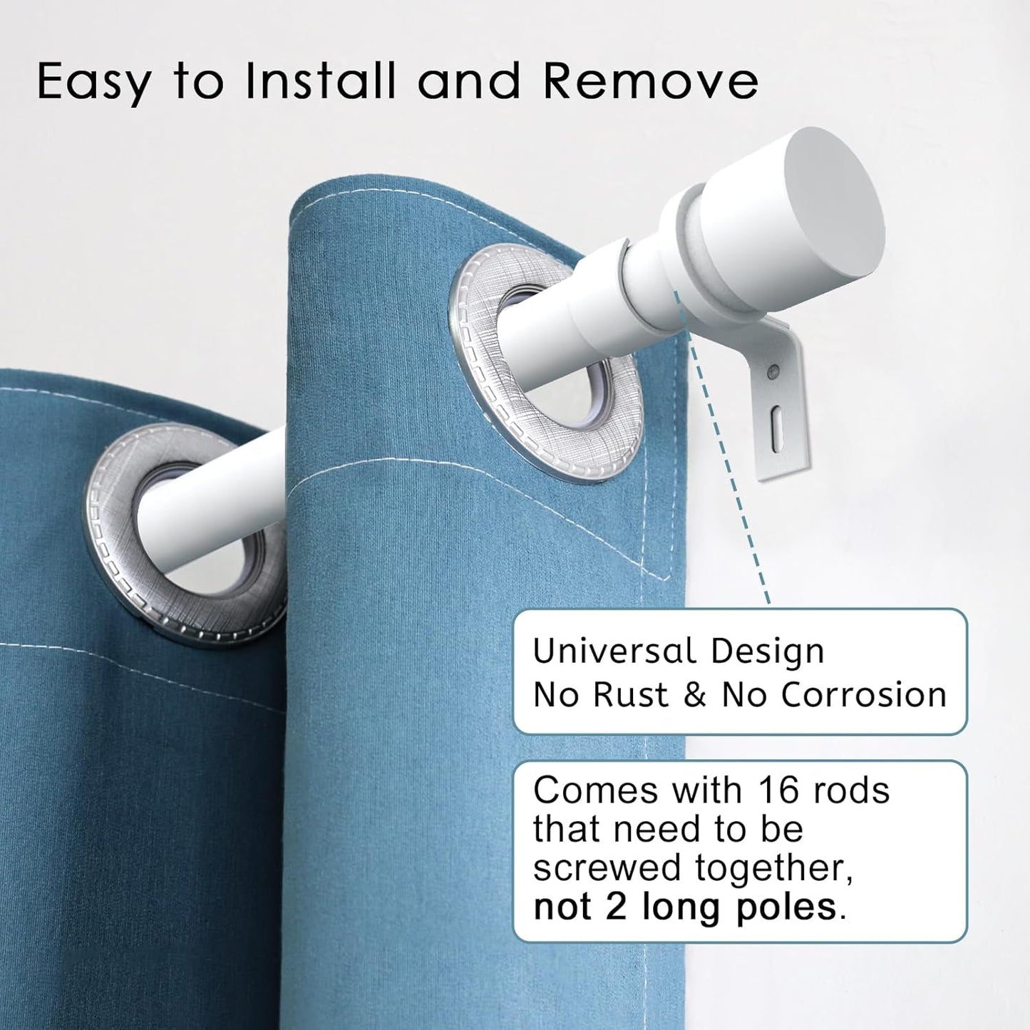 Byondeth Curtain Rods - Adjustable 16 to 240 Inches | 1 Inch Diameter with Aluminum End Caps, White