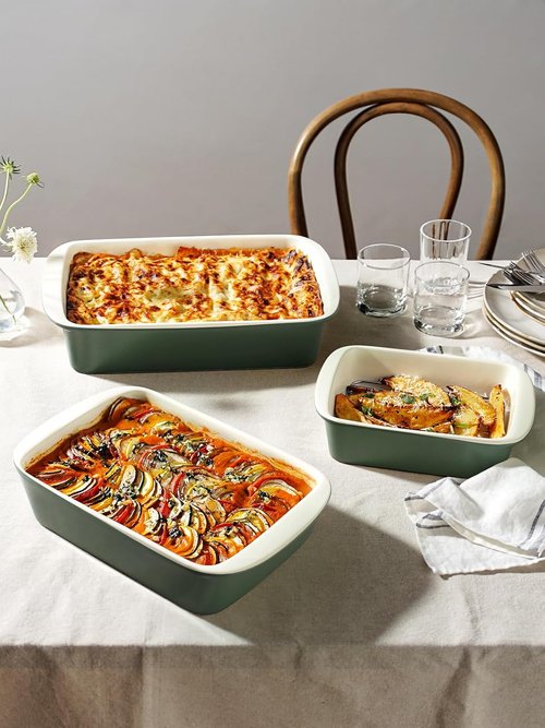 LE TAUCI Ceramic Baking Dish Set - Large Deep Casserole Dishes with Handles, Forest Green | 3-Piece Set (4.6QT/3.0QT/1.6QT)