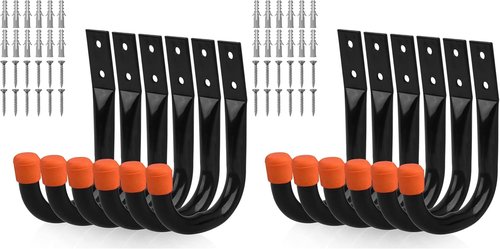 HORUSDY Heavy Duty Metal Wall Hooks - 12-Pack for Garage Storage & Organization | Black J Hooks