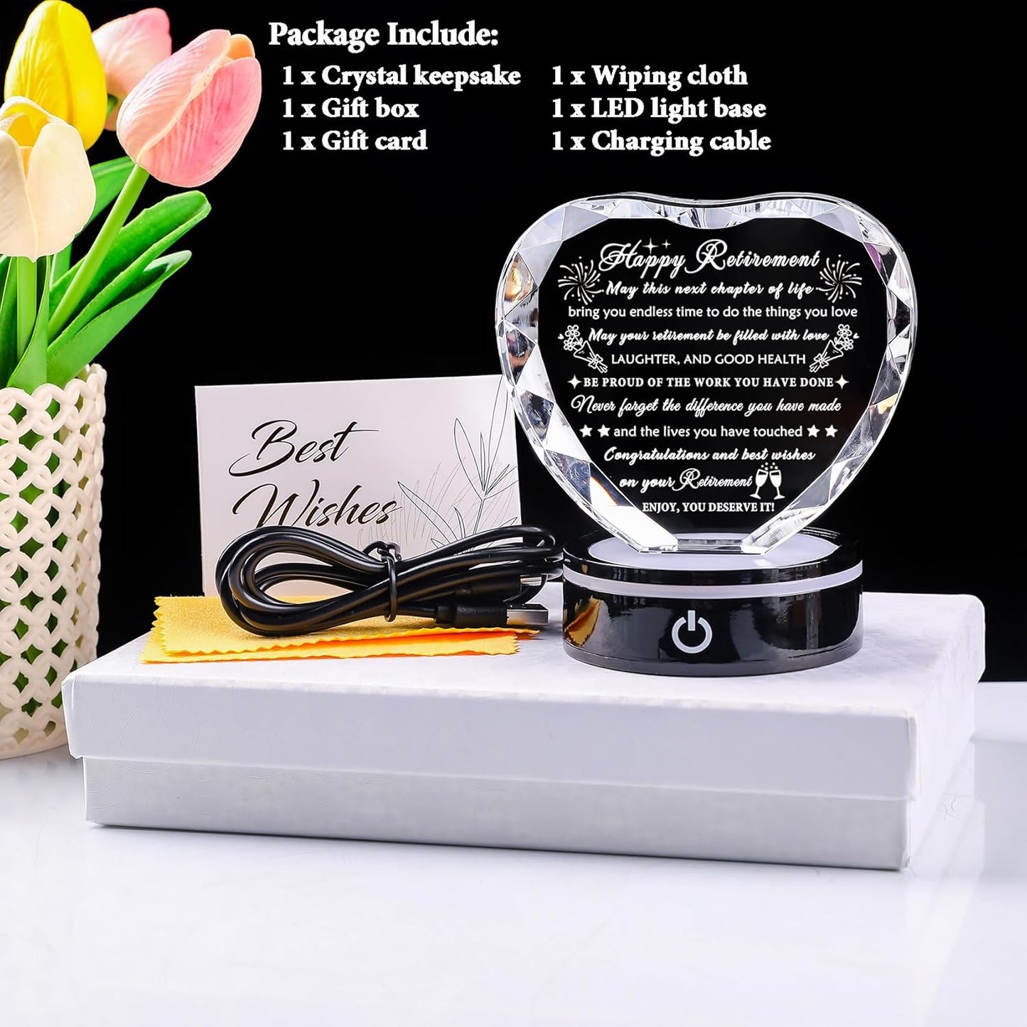 YWHL Crystal Heart Keepsake - LED Base Retirement Gift for Men & Women | Perfect Farewell Plaque for Retirees
